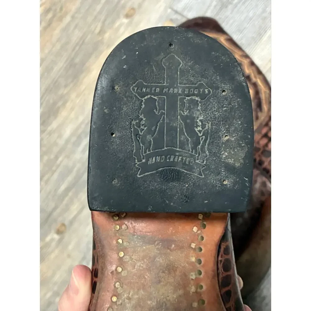 Tanner Mark Boots Men’s 6.5 Western Rodeo Cowboy Embossed Leather Handtooled